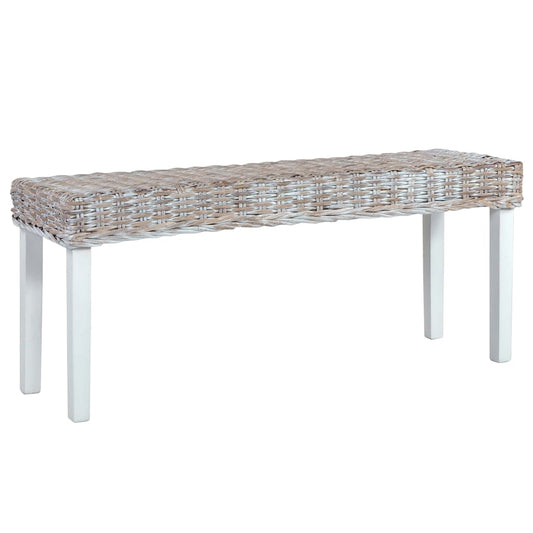 Lavice 110 Cm Bílý Přírodní Kubu Ratan A Masivní Mahagon