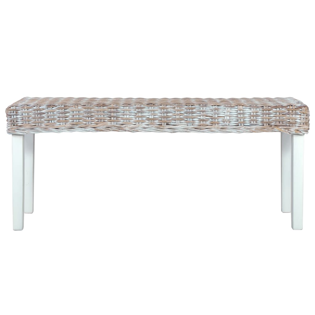 Lavice 110 Cm Bílý Přírodní Kubu Ratan A Masivní Mahagon