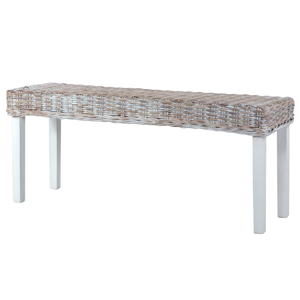 Lavice 110 Cm Bílý Přírodní Kubu Ratan A Masivní Mahagon