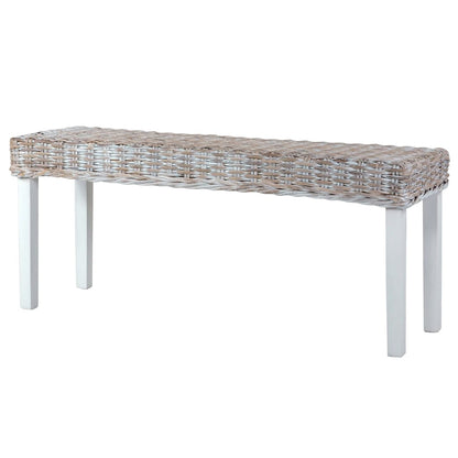 Lavice 110 Cm Bílý Přírodní Kubu Ratan A Masivní Mahagon
