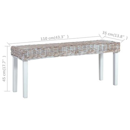 Lavice 110 Cm Bílý Přírodní Kubu Ratan A Masivní Mahagon