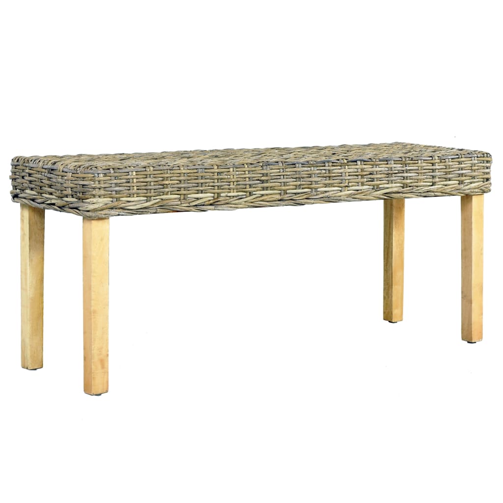 Lavice 110 Cm Šedá Přírodní Kubu Ratan A Masivní Mangovník