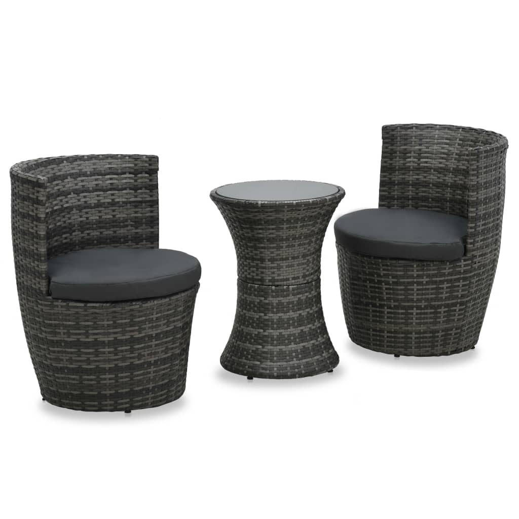 3Dílný Bistro Set S Poduškami Polyratan Černý