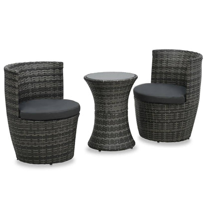 3Dílný Bistro Set S Poduškami Polyratan Černý