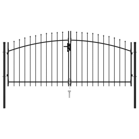 Dvoukřídlá zahradní brána s hroty ocelová 3 x 1,25 m černá