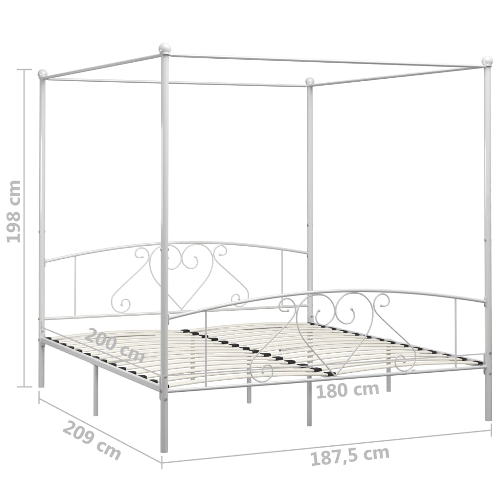 Rám Postele S Nebesy Bílý Kovový 180 X 200 Cm
