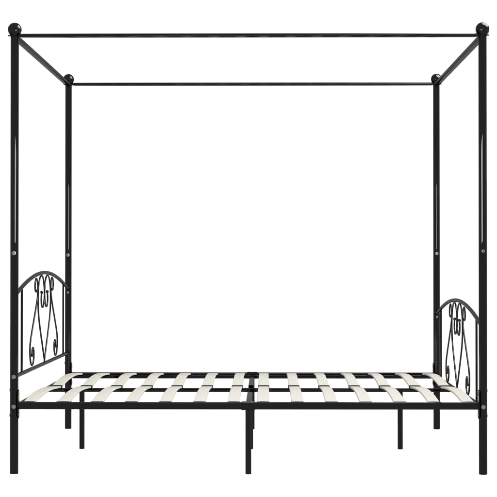 Rám Postele S Nebesy Černý Kovový 180 X 200 Cm