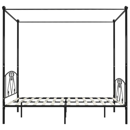 Rám Postele S Nebesy Černý Kovový 200 X 200 Cm