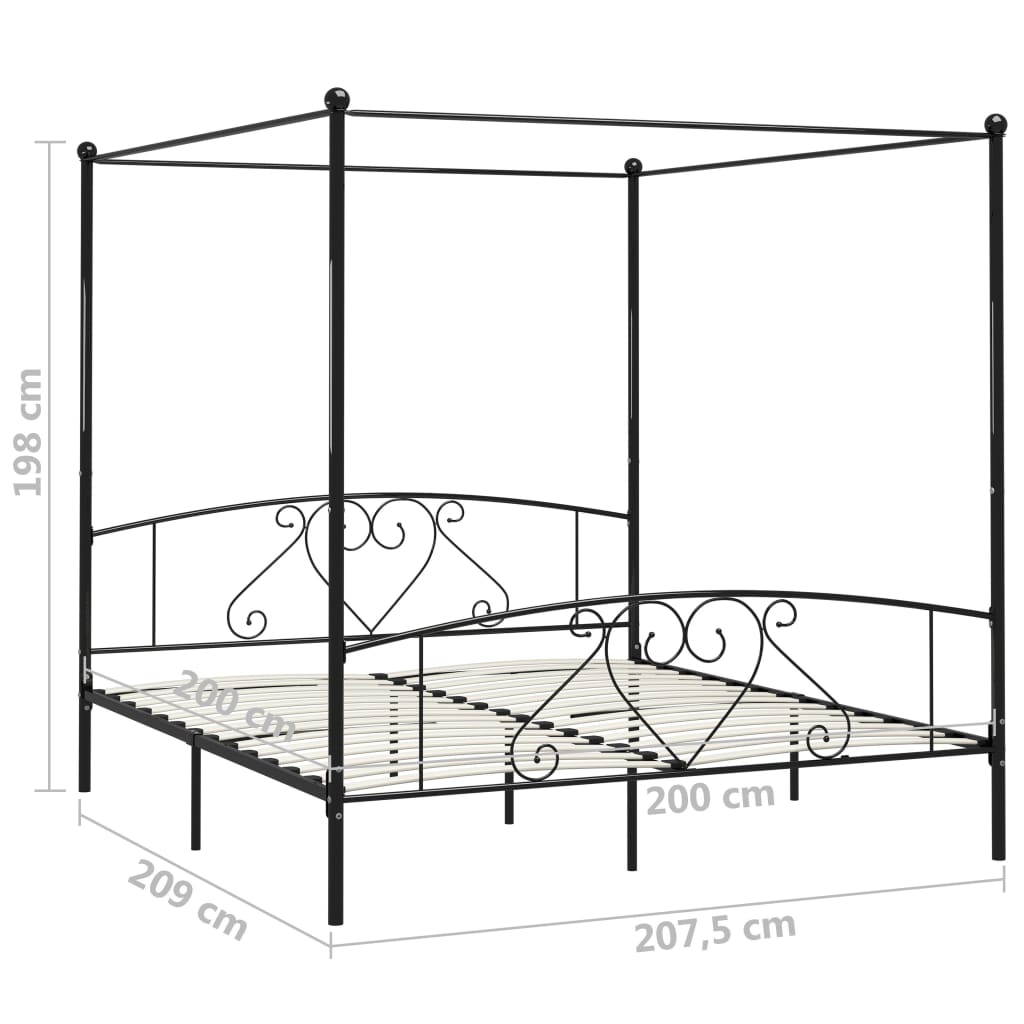 Rám Postele S Nebesy Černý Kovový 200 X 200 Cm