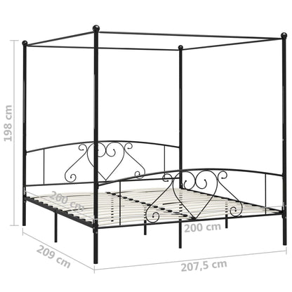 Rám Postele S Nebesy Černý Kovový 200 X 200 Cm