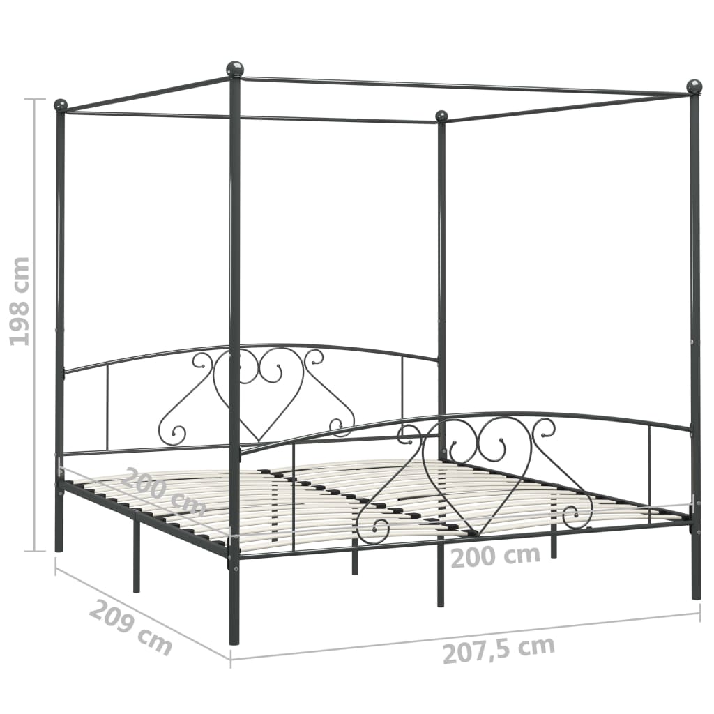 Rám Postele S Nebesy Šedý Kovový 200 X 200 Cm