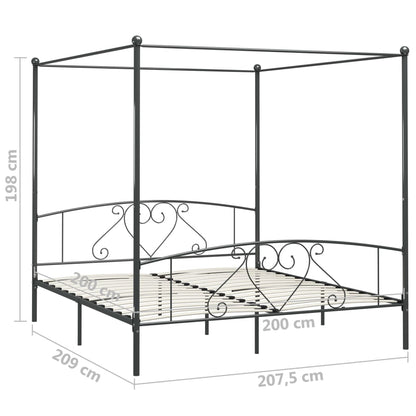 Rám Postele S Nebesy Šedý Kovový 200 X 200 Cm