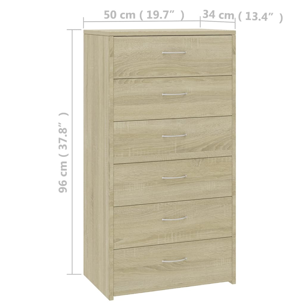 Příborník Se 6 Zásuvkami Sonoma Dub 50 X 34 X 96 Cm Kompozit