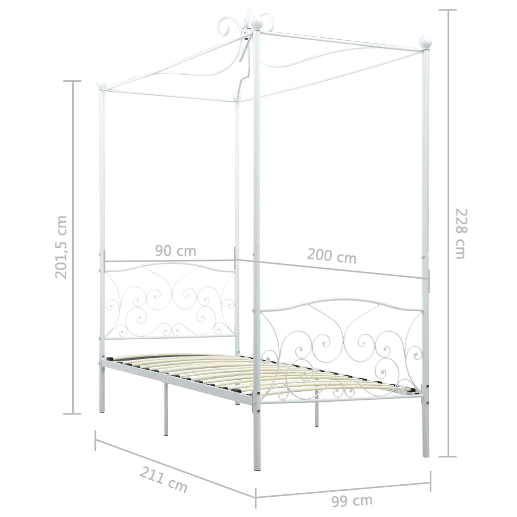 Rám Postele S Nebesy Bílý Kovový 90 X 200 Cm