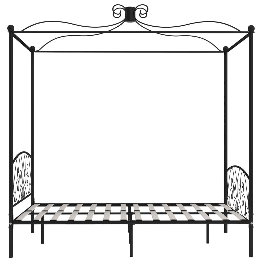 Rám Postele S Nebesy Černý Kovový 160 X 200 Cm