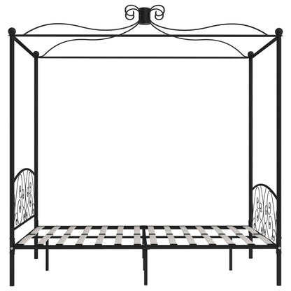 Rám Postele S Nebesy Černý Kovový 160 X 200 Cm