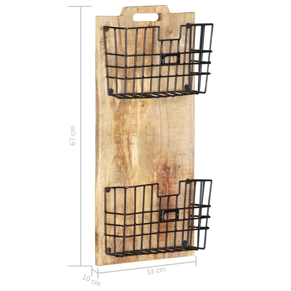 Nástěnný Stojan Na Časopisy 33X10X67 Cm Masivní Hrubý Mangovník Světle Šedá