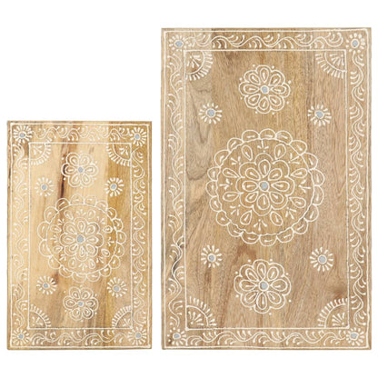 2 Ručně Malované Odkládací Stolky Masivní Mangovníkové Dřevo