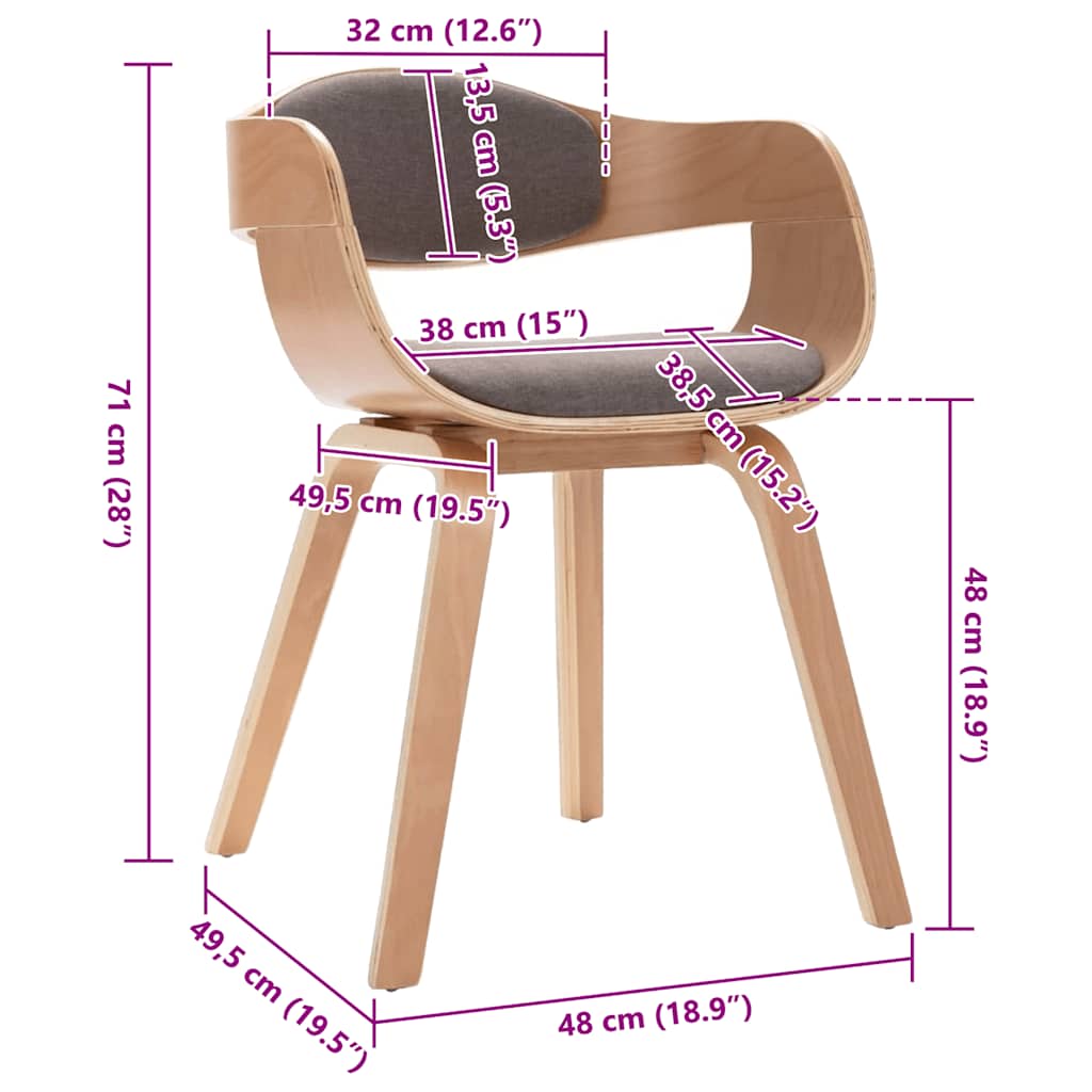 Jídelní Židle 2 Ks Ohýbané Dřevo A Taupe Textil