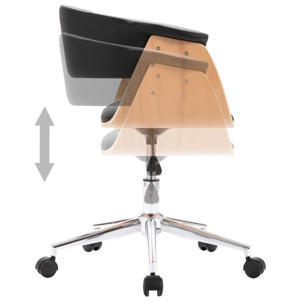 Otočná Jídelní Židle Černá Ohýbané Dřevo A Umělá Kůže