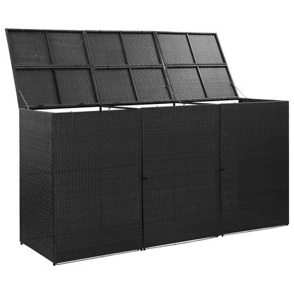 Trojitý Přístřešek Na Popelnice Černý 229X78X120 Cm Polyratan