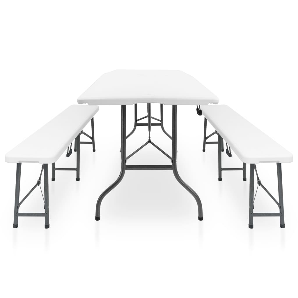 Skládací Zahradní Stůl Se 2 Lavicemi 180 Cm Ocel A Hdpe Bílý