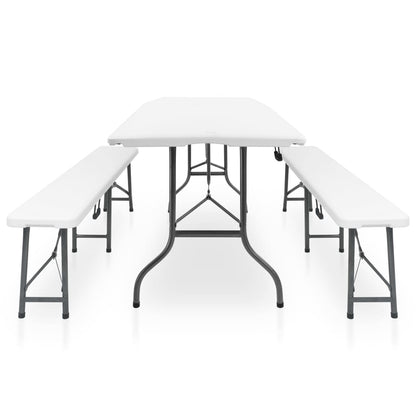 Skládací Zahradní Stůl Se 2 Lavicemi 180 Cm Ocel A Hdpe Bílý