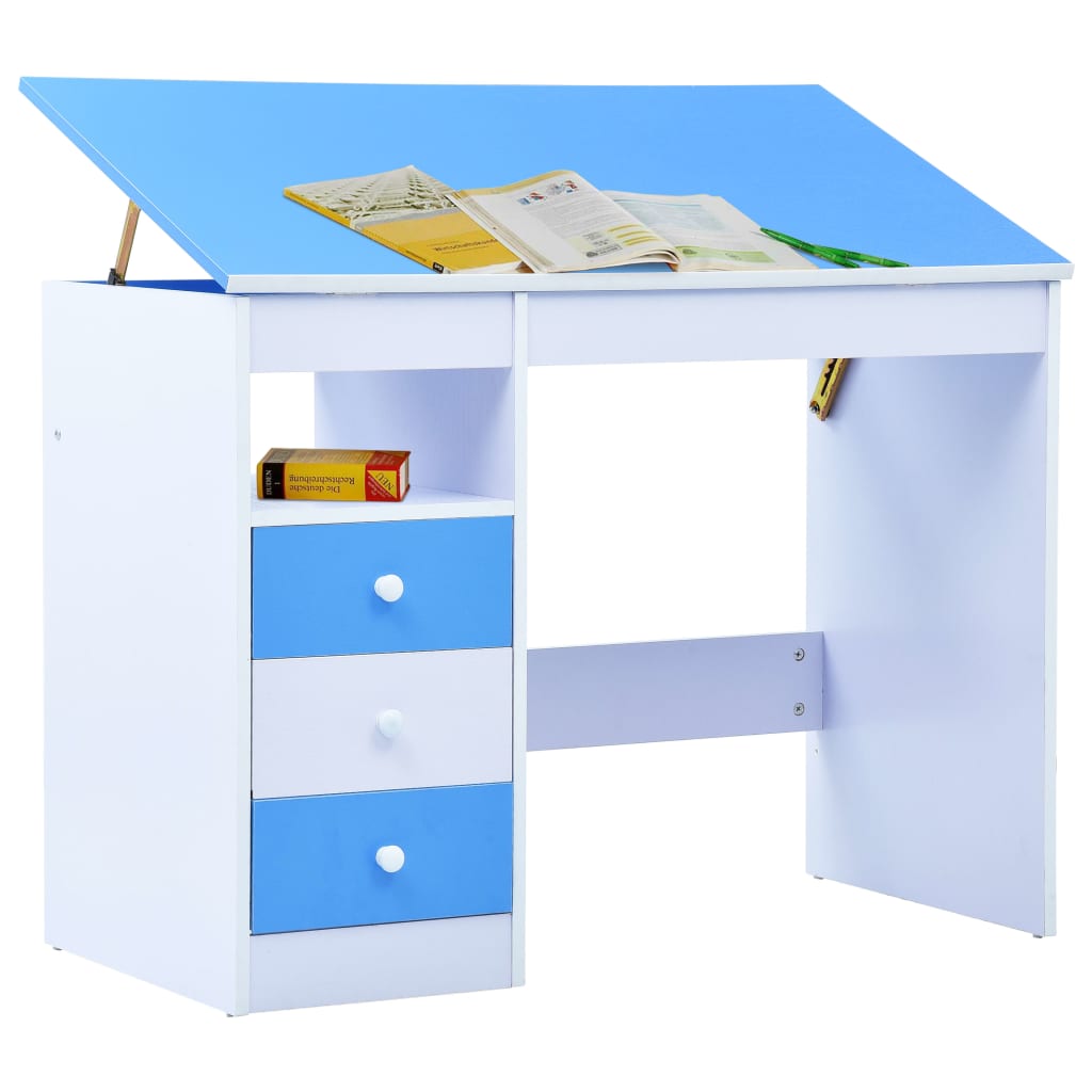 Dětský kreslicí a psací stůl náklopný modrobílý