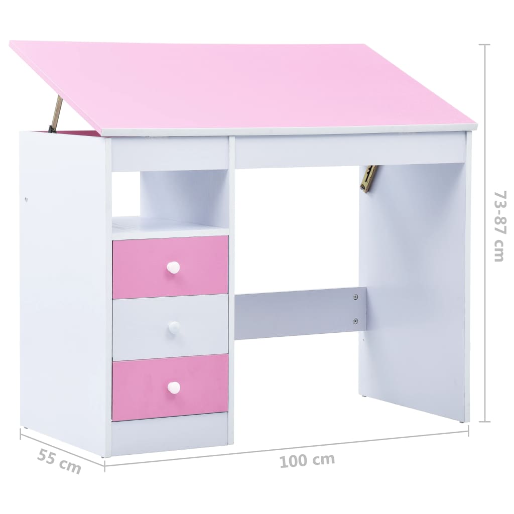 Dětský kreslicí a psací stůl náklopný růžový a bílý