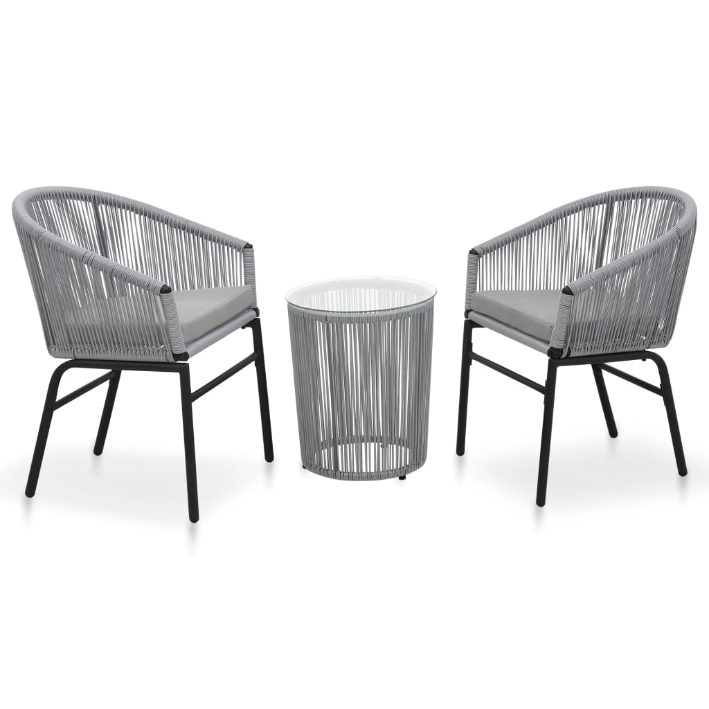 3Dílný Bistro Set S Poduškami Pe Ratan Šedý