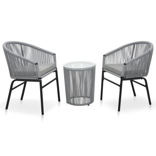 3Dílný Bistro Set S Poduškami Pe Ratan Šedý
