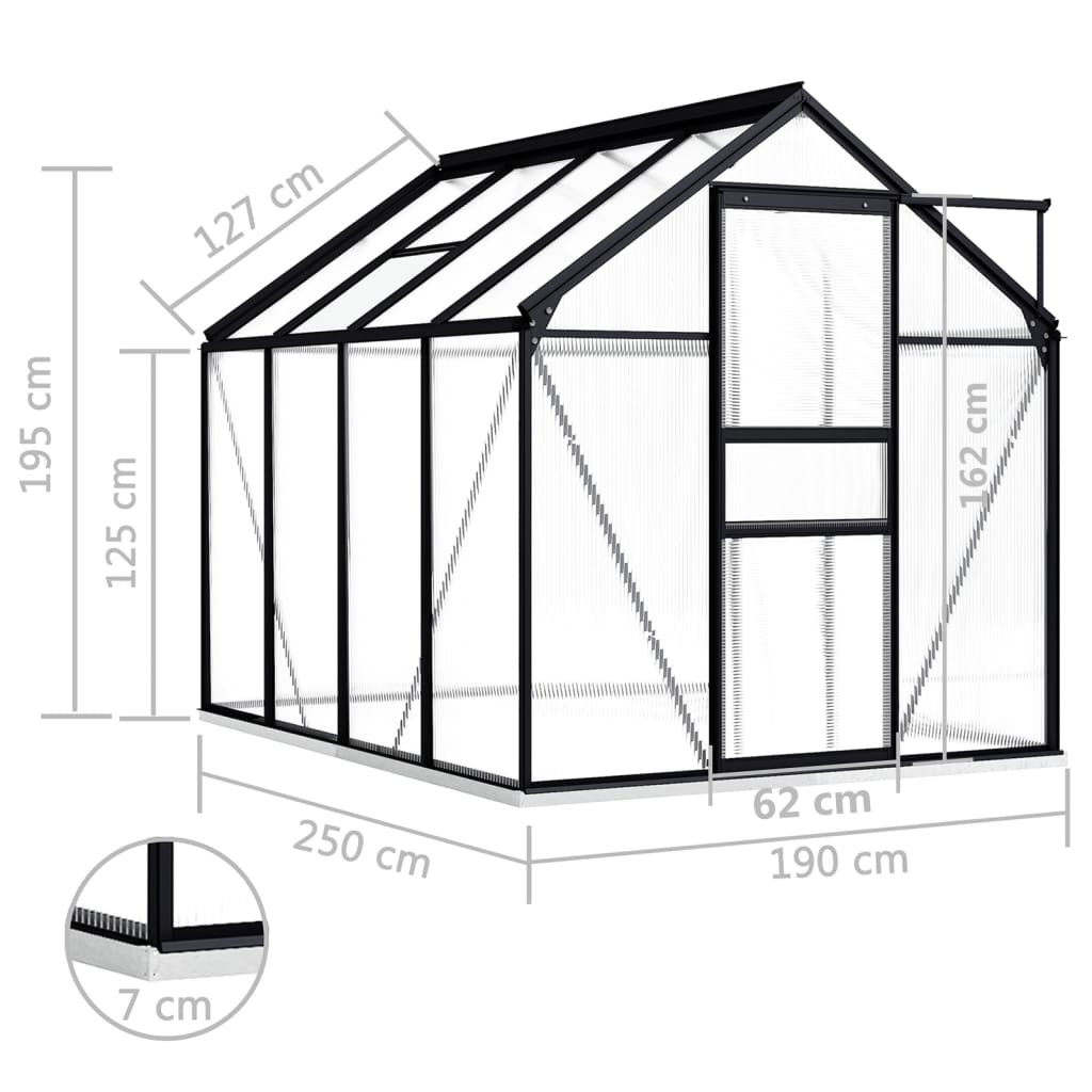 Skleník S Podkladovým Rámem Antracitový Hliník 4,75 M²