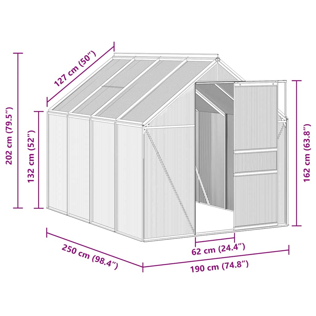 Skleník S Podkladovým Rámem Antracitový Hliník 4,75 M²