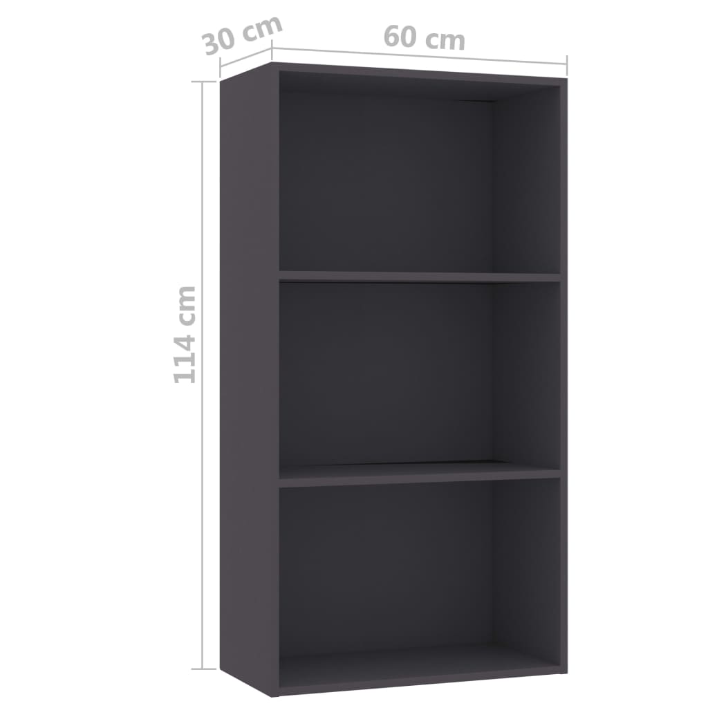 3Patrová Knihovna Šedá 60 X 30 X Kompozitní Dřevo Šedá