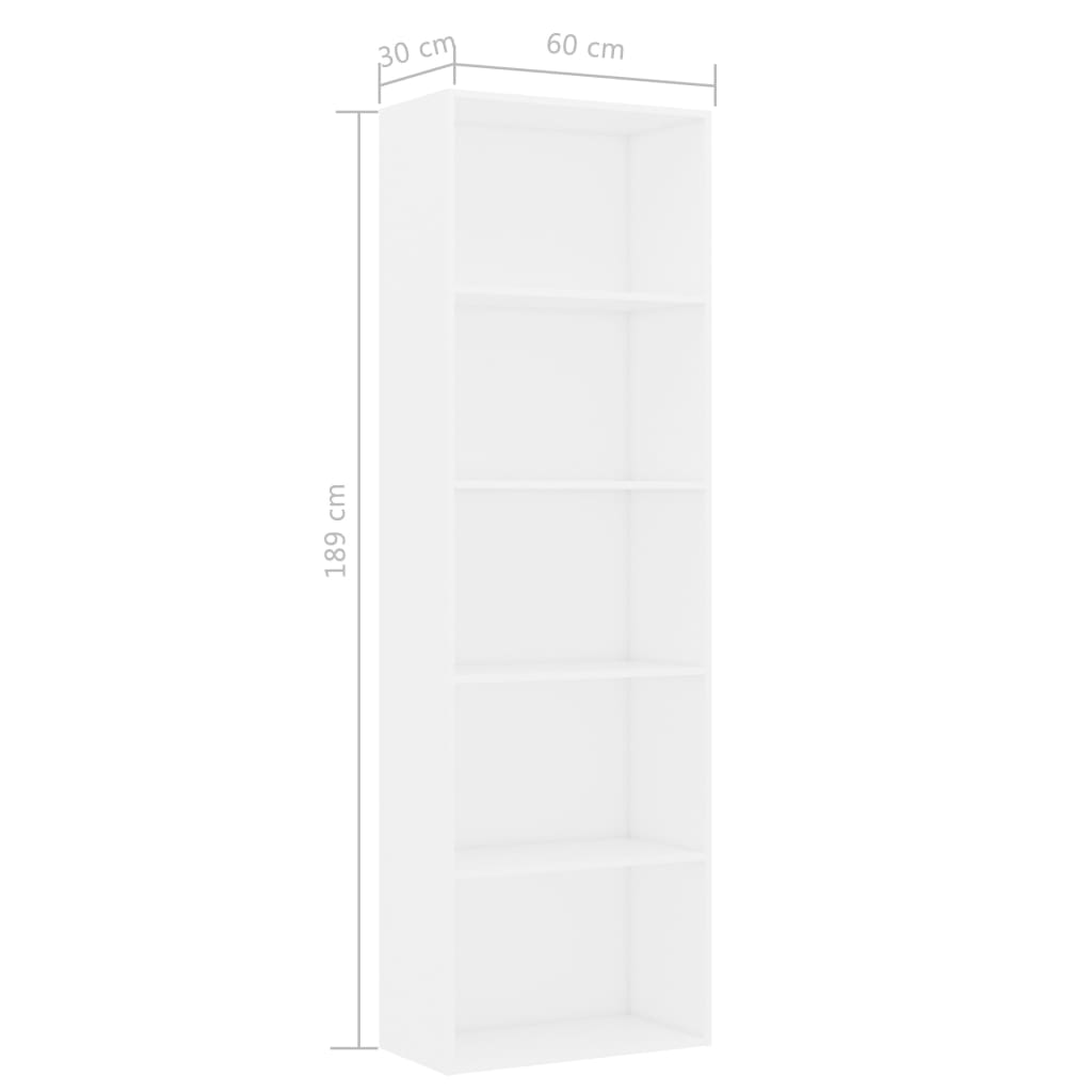5Patrová Knihovna 60 X 30 X Kompozitní Dřevo Bílá