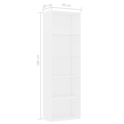 5Patrová Knihovna 60 X 30 X Kompozitní Dřevo Bílá