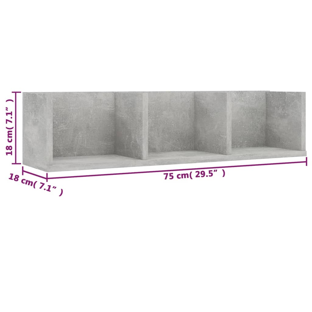 Nástěnná Police Na Cd Betonově Šedá 75X18X18Cm Kompozitní Dřevo