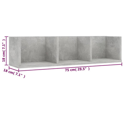 Nástěnná Police Na Cd Betonově Šedá 75X18X18Cm Kompozitní Dřevo