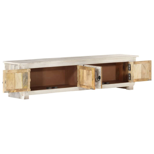 Tv Stolek Bílý 140 X 30 X 35 Cm Masivní Mangovníkové Dřevo