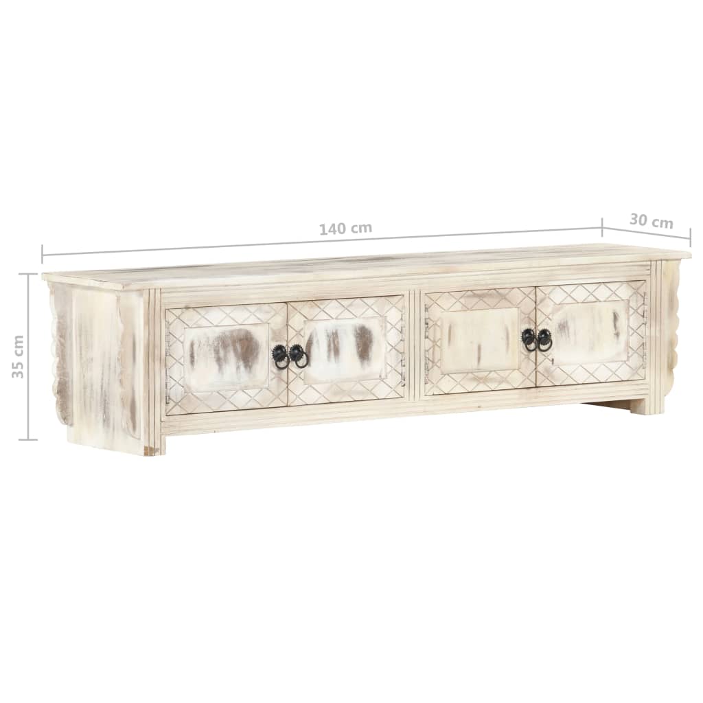Tv Stolek Bílý 140 X 30 X 35 Cm Masivní Mangovníkové Dřevo