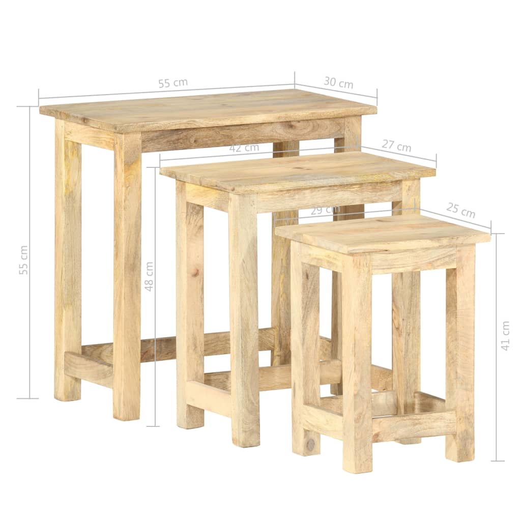 Hnízdové Stolky 3 Ks Masivní Mangovníkové Dřevo