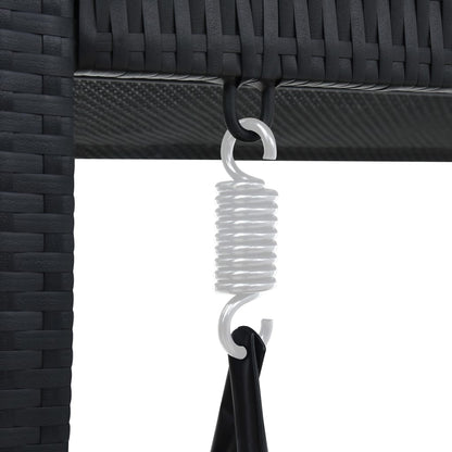 3Místná Zahradní Houpačka Se Stříškou Polyratan Černá