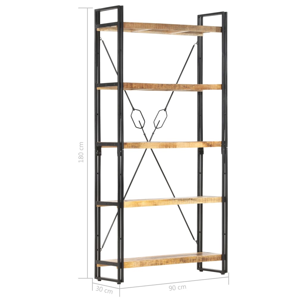 Knihovna S 5 Policemi 90X30X180 Cm Masivní Mangovníkové Dřevo