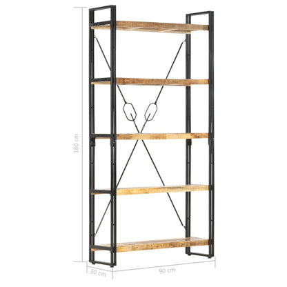 Knihovna S 5 Policemi 90X30X180 Cm Masivní Mangovníkové Dřevo
