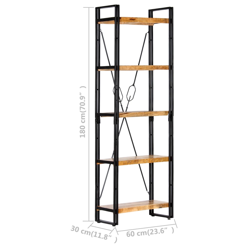 Knihovna S 5 Policemi 60 X 30 X 180 Cm Masivní Mangovník
