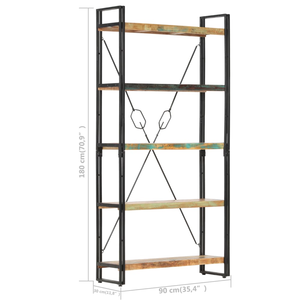 Knihovna S 5 Policemi 90X30X180 Cm Masivní Recyklované Dřevo