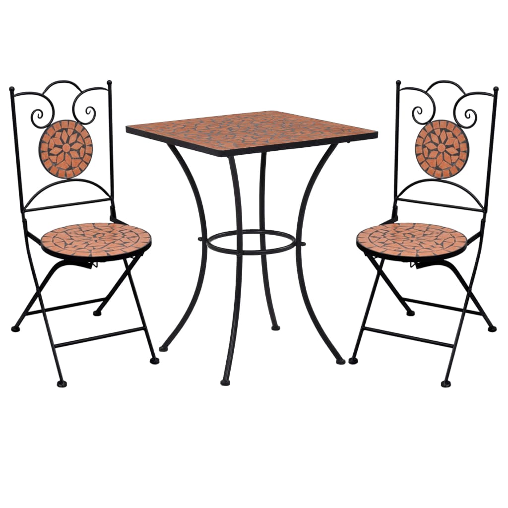 3Dílný Mozaikový Bistro Set Keramický Terakotovo-Bílý
