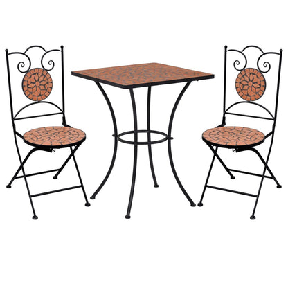 3Dílný Mozaikový Bistro Set Keramický Terakotovo-Bílý