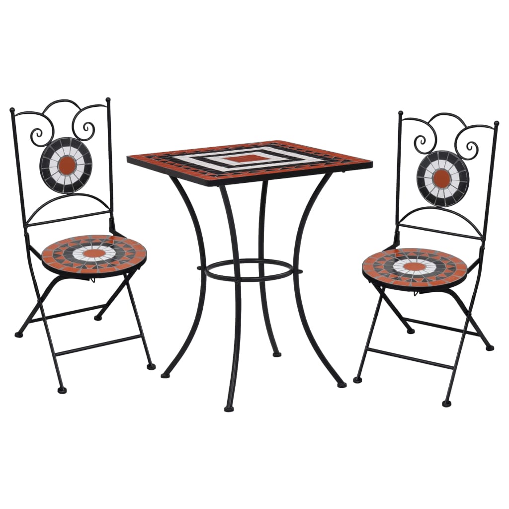 3Dílný Mozaikový Bistro Set Keramický Terakotovo-Bílý