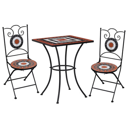 3Dílný Mozaikový Bistro Set Keramický Terakotovo-Bílý